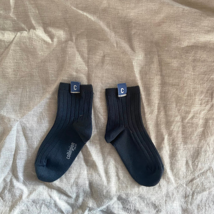 Collégien Cyril Kids Ribbed Ankle Socks - Almost Black
