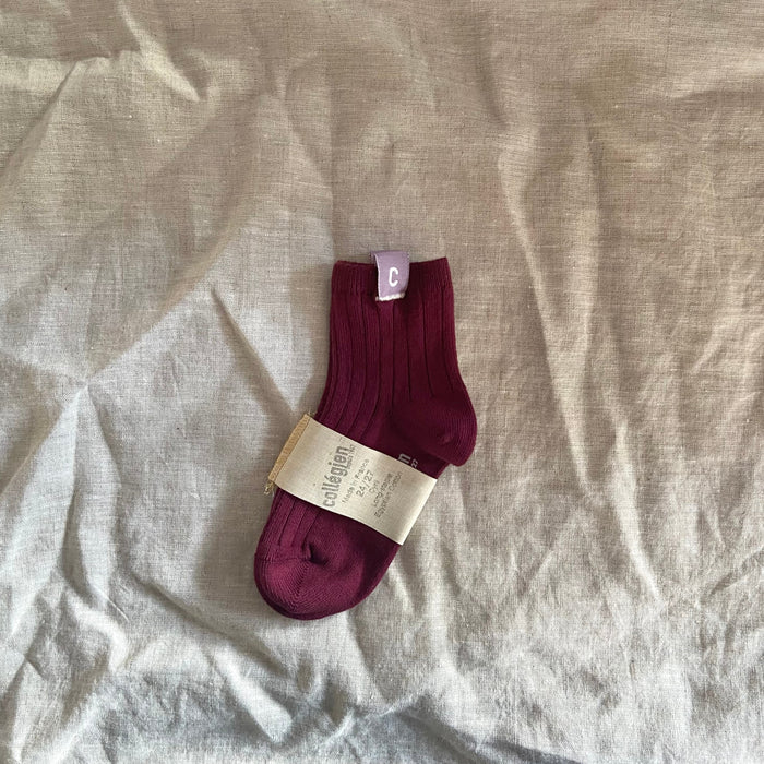 Collégien Cyril Kids Ribbed Ankle Socks - Burgundy