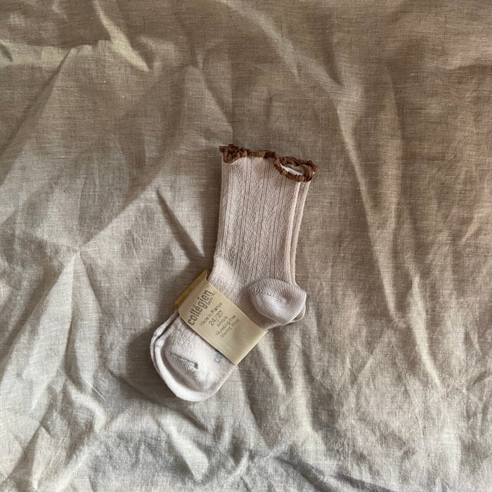 Collégien Ambre Lettuce Trim Pointelle Merino Wool Socks - Soft Cream