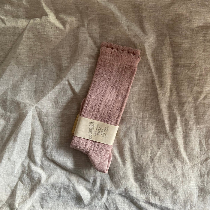 Juliette Pointelle Organic Cotton Knee-high Socks - Light Rose