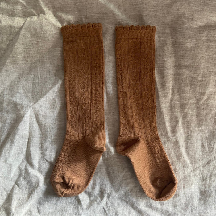 Juliette Pointelle Organic Cotton Knee-high Socks - Salted Caramel
